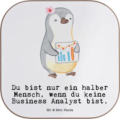 Produktbild von Mr. & Mrs. Panda Holzuntersetzer Business Analyst Herz - Weiß - Geschenk, Untersetzer Tasse, Tassen, für Gläser, gläseruntersetzer, Coaster, Getränkeuntersetzer