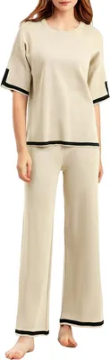 Immagine prodotto di Set da donna due pezzi Tuta da casa Beige Taglia unica Maniche corte Pantaloni larghi