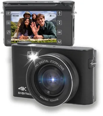Obrázok produktu pre Digitálny fotoaparát s rozlíšením 64 MP a 4K, 18-násobným zoomom, 3-palcovým dotykovým displejom, webovou kamerou a funkciou cestovného fotoaparátu pre deti, mládež a začiatočníkov – 32 GB, čierna farba
