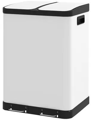 Immagine prodotto di Contenitori per rifiuti da cucina, capacità 2 x 30 litri, con pedale | Colore: bianco, nero | Dimensioni: 39,5 x 48,8 x 67 cm