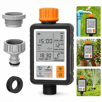 Produktbild von Bewässerungscomputer Garten Timer mit 3 Zoll Display, automatische Bewässerung, Regenverzögerung & Kindersicherung, 1 Sek–300 Min, IP65 wasserdicht