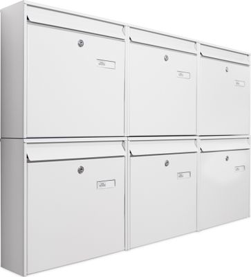 Burg-Wächter Briefkastenanlage 6-fach weiss 108x96x10cm, Postkasten A4 Einwurf mit Namensschild, Montagematerial, 2 Schlüssel [BKQ6 Blanco]