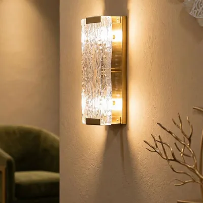 Obrázok produktu pre Nástenná lampa z kovu a skla, zlatá 36x15x10 cm
