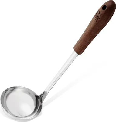 Produktbild von Stanley Rogers Schöpflöffel, Schöpfer mit Walnussholz-Griff, Schöpfkelle mit Funktionsteil aus hochwertigem Edelstahl für beschichtete Töpfe und Pfannen (Farbe: Silber/Braun)
