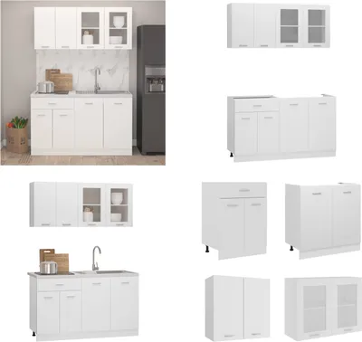 Immagine prodotto di vidaXL 4 pezzi cucina in legno bianco - Set di armadietti da cucina - Set di armadietti da cucina - Armadietto da cucina - Armadietti da cucina