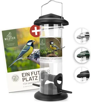 Produktbild von wildtier liebe Körner Futtersäule, Vogelfutterspender 23,5cm, Schwarz - aus rostfreiem Metall I Vogel-Futterstation, Vogelfutter-Säule, Wildvögel Futtersilo I Ganzjährige Vogelfütterung