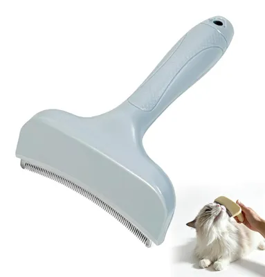 Image de Brosse pour sous-poil de chat, bleue, pour chats à poil court, en acier inoxydable, douce pour la peau
