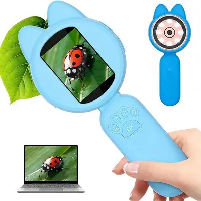 Obrázek produktu pro Dětský mikroskop - Mini ruční mikroskop pro děti - Digitální lupa pro děti - Malý přenosný mikroskop - Sada mikroskopu pro dívky - Vědecká sada pro dívky ve věku 3 až 12 let (modrá)