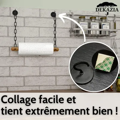 Obrázok produktu pre DEKAZIA® Držiak na kuchynské utierky z dreva | Montáž na stenu, držiak na papierové utierky, držiak na kuchynské utierky, mangové drevo, čierny, držiak na kuchynské utierky, držiak na stenu