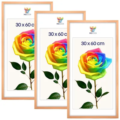 Produktbild von MG Design 3er Set Bilderrahmen Natur 30x60 cm - Posterrahmen Echtholz mit Acrylglas, verstärkte Wandaufhängung, hoch/quer