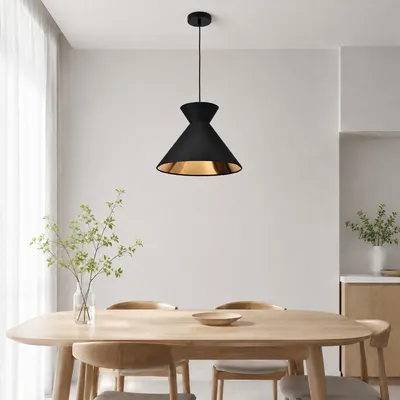 Produktbild von MinteVolt Hängelampe Ø38cm Pendelleuchte Schwarz Gold Stoff Modern Industrial