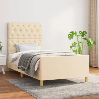 Produktbild von The Living Store Bettgestell mit Kopfteil Creme 80x200 cm Stoff