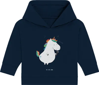 Produktbild von Mr. & Mrs. Panda Organic Baby Hoodie Einhorn Sänger 12. - 18. Monat - French Navy - Geschenk, Geburtstag, Kapuzenshirt, Disco, Kapuzensweatshirt, Fest, Unicorn, Konfetti