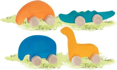 Image de Goki Animaux à pousser Jouets en bois Animaux multicolores Motricité