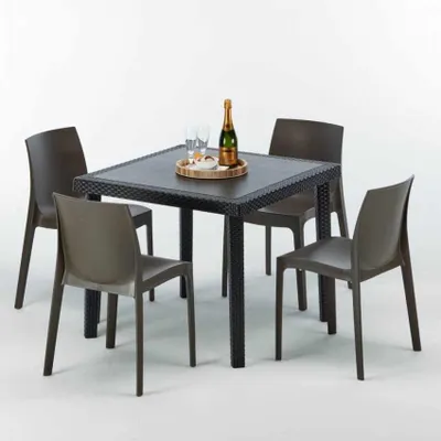 Produktbild von Schwarz Quadratisch Tisch und 4 Stühle Farbiges Polypropylen-Außenmastenset Grand Soleil Rome Passion - Braun
