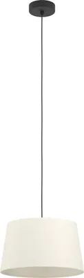 Produktbild von EGLO Hängelampe Febres, Pendelleuchte über Esstisch, Esszimmerlampe aus Bouclé Stoff, Metall in Schwarz und Textil in Weiß, E27 Fassung, Ø 35 cm
