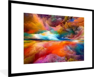 Produktbild von MuchoWow® Gerahmtes Poster Gemälde - Ölgemälde - Abstrakt - Wolken 90x60 cm - Poster mit Schwarzem Bilderrahmen Wandposter Rahmen Foto Bilder - Wanddekoration - Fotos