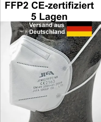Produktbild von 40x FFP2 Atemschutzmaske effektiver schutz 5- lagig e Maske Mund Nase 95% Filterung EN 149:2001+A1:2009 Staubschutzmaske