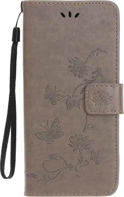 Produktbild von iPhone 12 Mini Hülle - Coverup Blumen & Schmetterlinge Klapphülle - Taupe Grau