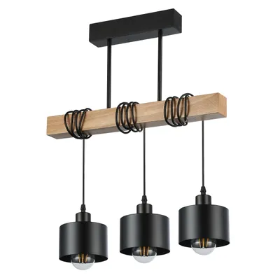 Produktbild von MasterLED Hängelampe 3-flammig E27 Loft design – Echtholz Eiche – Schwarz – Industrial Deckenleuchte für Esszimmertisch