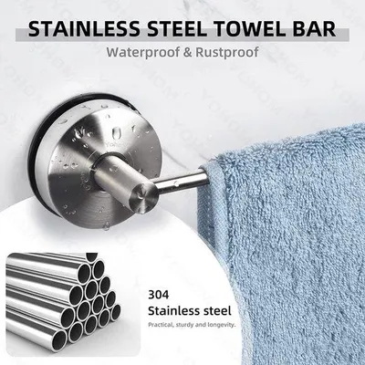 Immagine prodotto di Portasciugamani per bagno 42,8 cm, portasciugamani a ventosa in acciaio inossidabile, montaggio a parete, senza forature, finitura spazzolata (17 pollici)