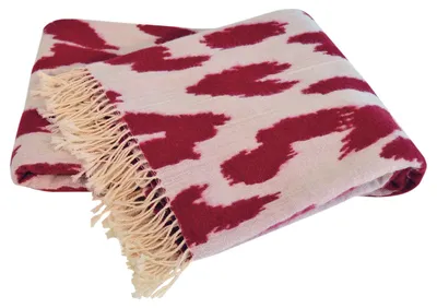 Merino-Wolldecke Elfenbein/Rot 130x170 cm