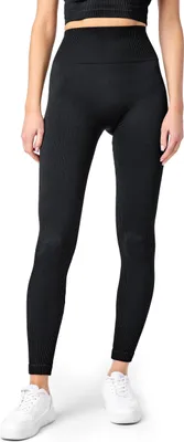 Image de Leggings de sport Bellivalini pour femmes, taille haute, leggings de fitness à bords-côtes pour le quotidien et la salle de sport RIB-LE (noir, L-XL)