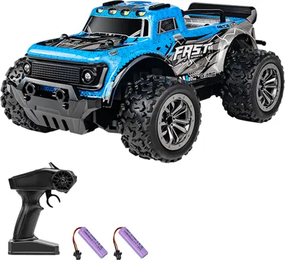 Obrázek produktu pro Dálkově ovládané auto, 2,4 GHz, 1/20 terénní dálkové ovládání, krátký nákladní vůz, rychlé terénní auto 25 km/h s LED světlem, plně proporcionální plyn, 2 baterie