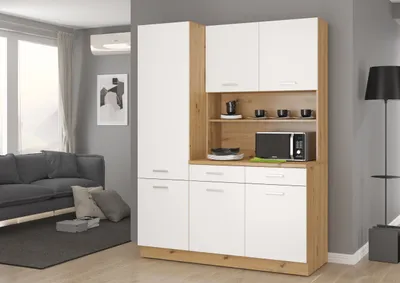 Produktbild von Buffet Küche Mario 150cm Küchenzeile Küchenblock Einbauküche Weiss Eiche Artisan