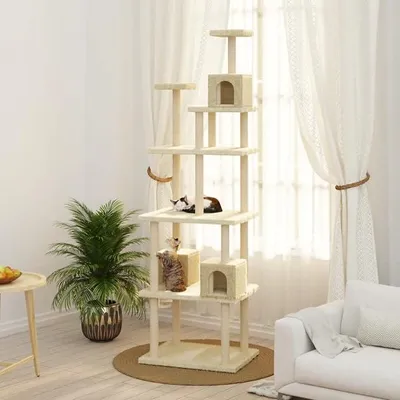 Produktbild von Kratzbaum mit Sisal-Kratzsäule, Katzenkratzbaum, Kletterwand, Kratzbäume Für Katzen, Kratzstamm, Kratzbaum Deckenspanner,n Creme 188 cm