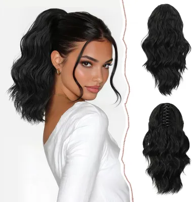 Immagine prodotto di Estensione per coda di cavallo in capelli sintetici, ondulati, neri, 35 cm