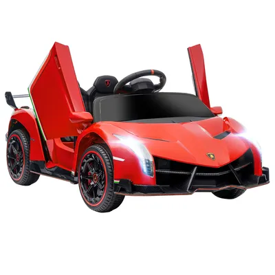 Produktbild von HOMCOM Lamborghini Veneno 12V lizenziertes Elektroauto für Kinder mit Schmetterlingstüren, abnehmbarer Batterie, Fernbedienung, Musik, Hupe, Federung, für 3–6 Jahre, Rot