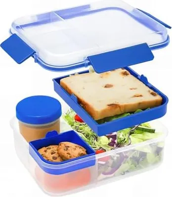 Produktbild von Bugucat Lunchbox Erwachsene 1600ML, Auslaufsichere Brotdose Bento Box Erwachsene mit Fächern, Lunchbox Kinder Salatbox to Go mit Soßenbox, Snackbox Frühstücksbox für Schule Picknick Büro, Blau