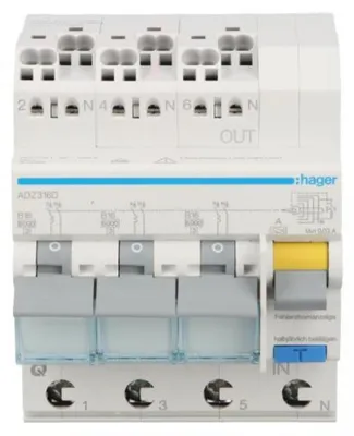 Immagine prodotto di Hager ADZ316D Interruttore differenziale trifase a 3 poli 16 A 0,03 A 230 V (ADZ316D)