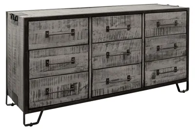 Immagine prodotto di MASSIVMOEBEL24 | credenza in legno di Mango 150x45x80 grigio scuro laccato HEAVY INDUSTRY #118