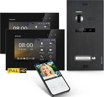 Produktbild von HD Video Türsprechanlage mit Smartphone App für 1 Familienhaus, 2x Monitor, Balter EVO HD WLAN Schwarz