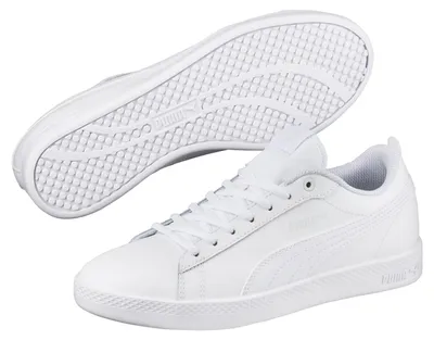 Produktbild von PUMA Smash v2 Leather, Weiblich, Erwachsener, Modische Sneakers, Weiß, Einfarbig, Schnürverschluss