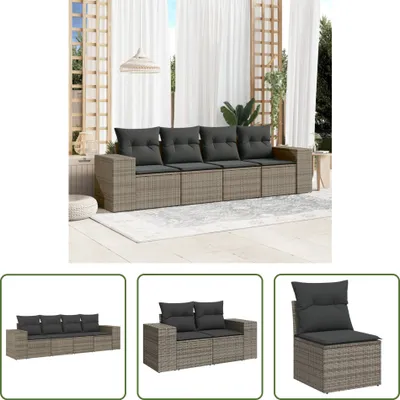 Produktbild von The Living Store 4-tlg. Garten-Sofagarnitur mit Kissen Grau Poly Rattan