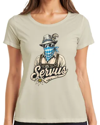 Produktbild von Servus Bayern Lederhose Tracht Wiesn Dirndl Volksfest Damen T-Shirt, Natur, L