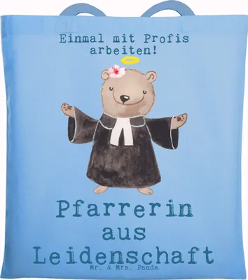 Produktbild von Mr. & Mrs. Panda Schultasche Pfarrerin Leidenschaft - Sky Blue - Geschenk, Beutel, Kirche, Spruch, Lustig, Witzig, Tasche, Tote Bag, Jutebeutel, Laptoptasche