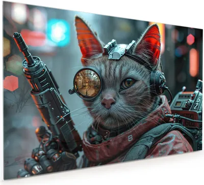 Produktbild von Küchenrückwand Spritzschutz Glas mit Motiv Cyberkatze 40 x 40 cm