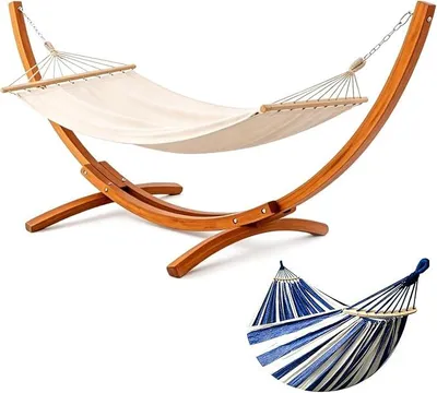 Imagen del producto de Hamaca con estructura, fabricada en madera maciza de haya, capacidad de 200 kg, estructura de madera
