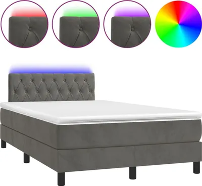 Productafbeelding van vidaXL Boxspringbed met matras en LED-verlichting, donkergrijs, 120x200 cm, fluweel