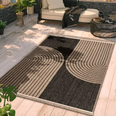Produktbild von TT Home In-& Outdoor Teppich Wohnzimmer Wetterfest Balkon Boho Blattmotiv 3D Fransen Größe 200x280 cm