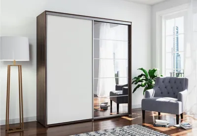 Produktbild von Geräumiger Kleiderschrank mit Spiegel 150/245 JACOBO – Schokolade/Weiß