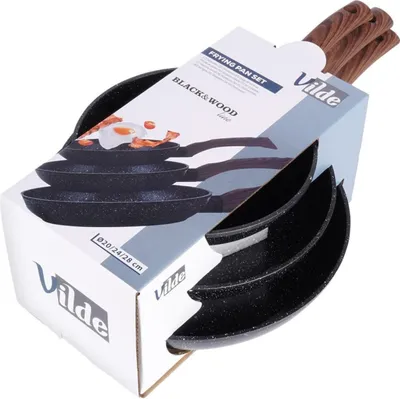 Obrázok produktu pre Vilde | Sada 3 panvíc - Panvica 20/24/28cm - Indukčná panvica s nepriľnavým povrchom - BLACK&WOOD