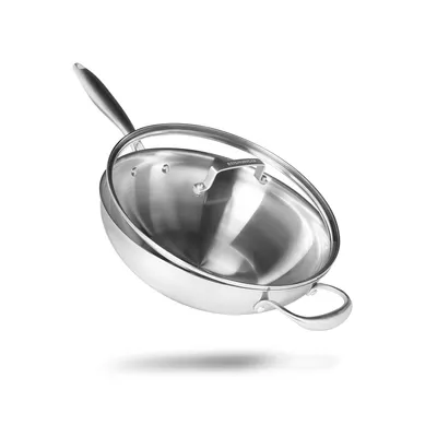 Produktbild von Reishunger Unbeschichteter Edelstahl Wok – 30 cm Durchmesser – mit ofenfestem Deckel – Für alle Herdtypen geeignet