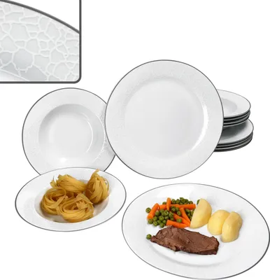 Produktbild von Venedig 12tlg Tafelservice Porzellan Weiß Speiseteller Suppenteller