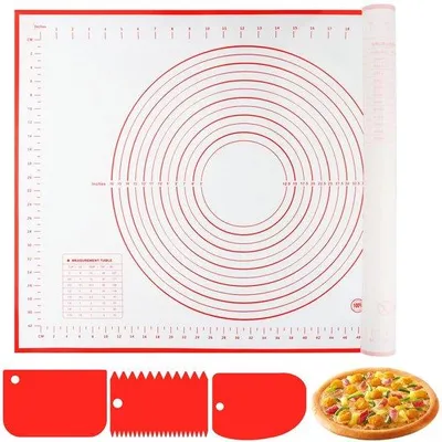 Zdjęcie produktu dla Silikonowa mata do pieczenia, 60 x 40 cm, mata z nadrukowanymi miarami, antypoślizgowa, czerwona mata do pieczenia