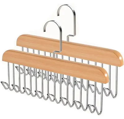 Obrázek produktu pro Věšák na opasky - Dřevo a nerezová ocel - 8 háčků - 28 x 18 x 3 cm - Barva dřeva